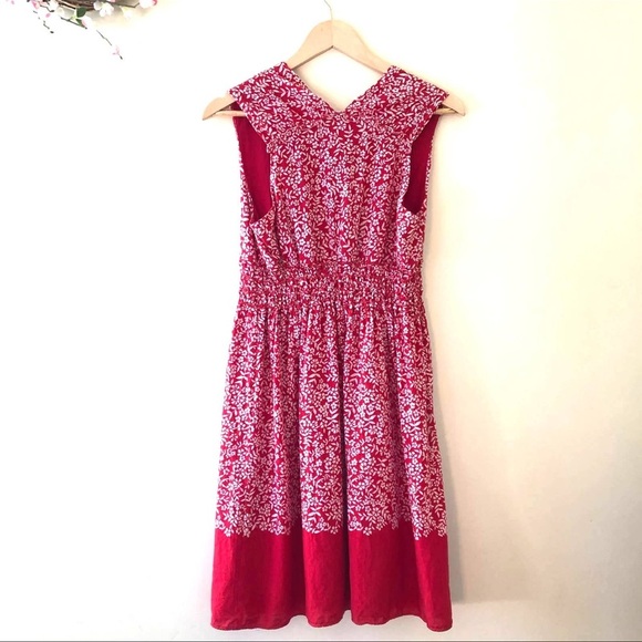 Max Studio Red White Boho Paisley Smock Waist Sun Dress:M - Picture 2 of 10